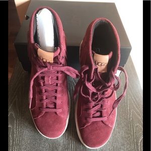 UGG HIGHTOP FRINGE LEATHER SNEAKERS MAROON